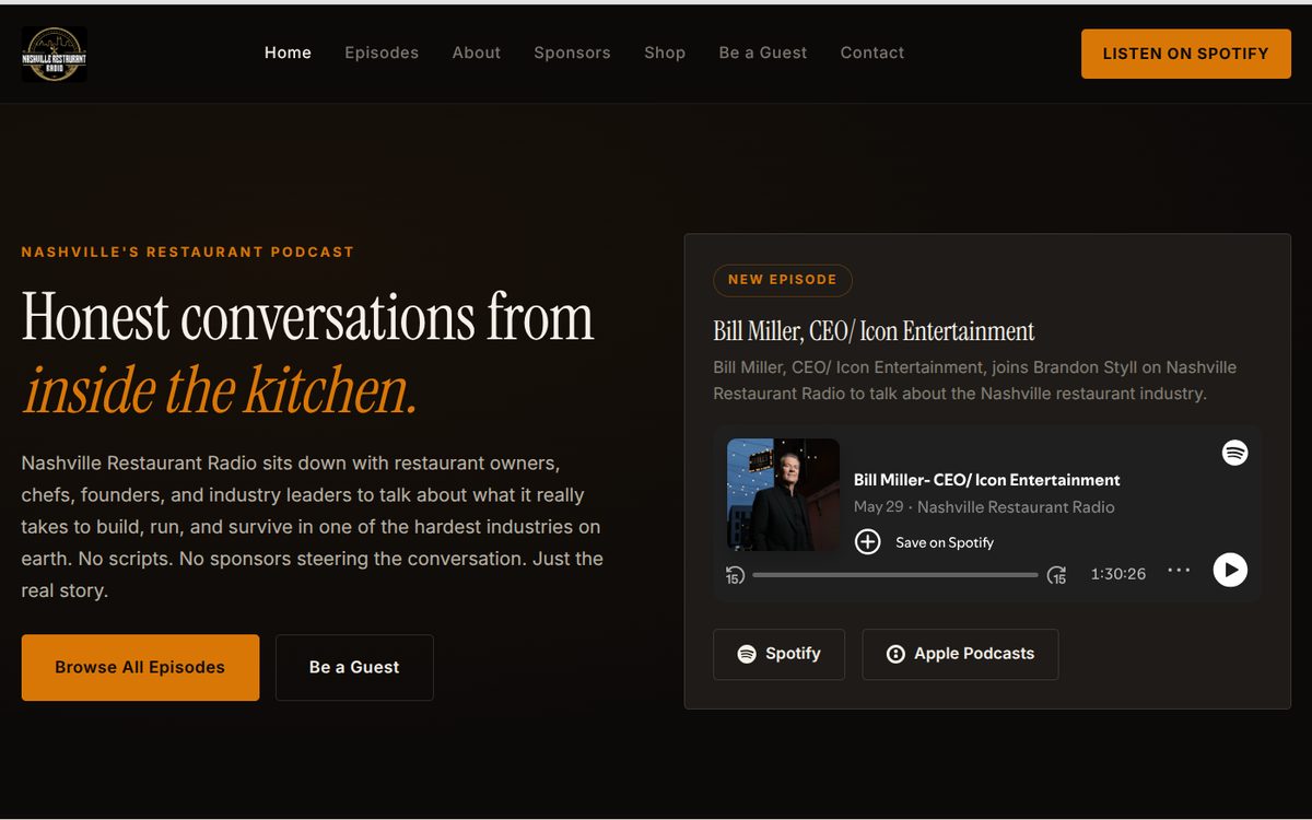 Nashville Restaurant Radio homepage screenshot